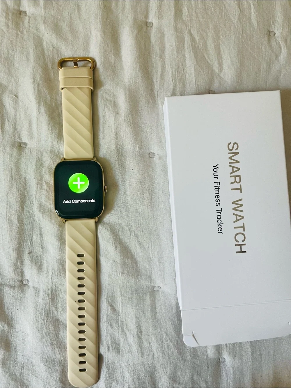 Beige Smart Watch Fitness Tracker with Gold-Tone Case